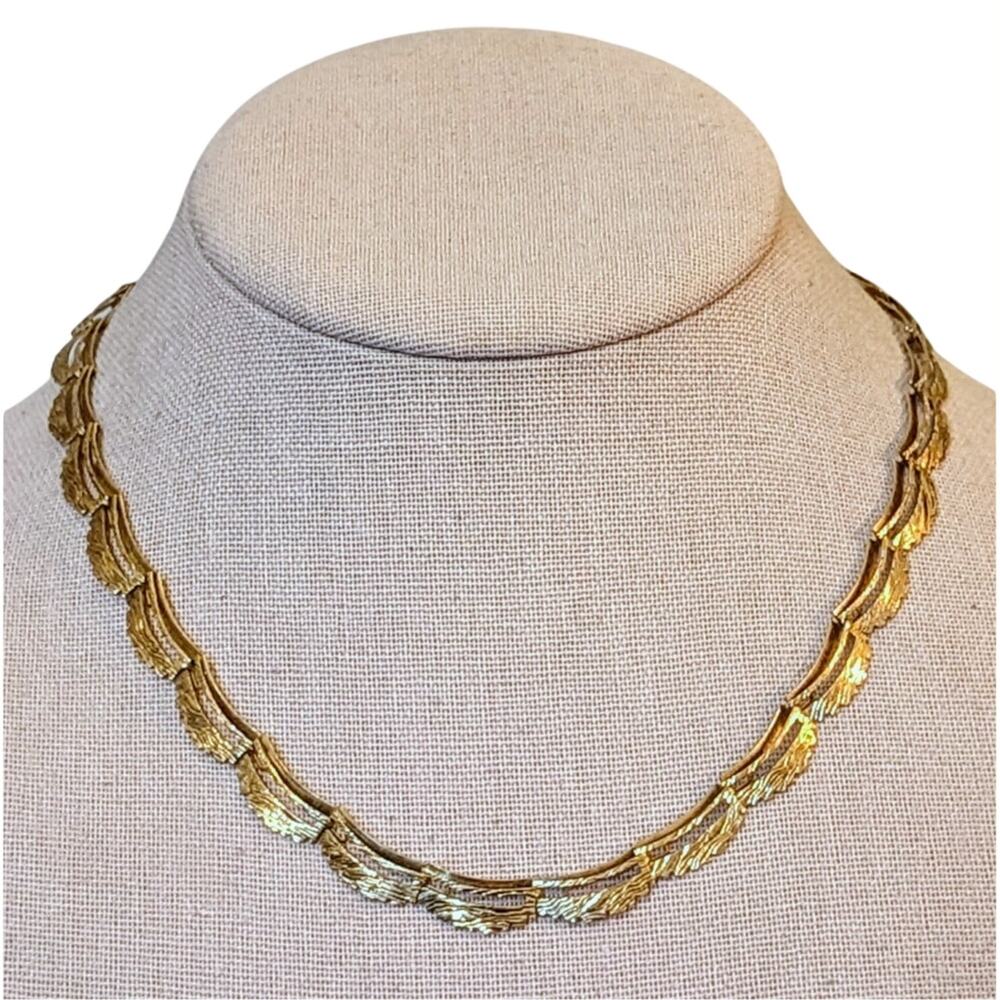 Vintage 1950s Made in Germany Rolled Gold Leaf Design Open Link Chain Necklace